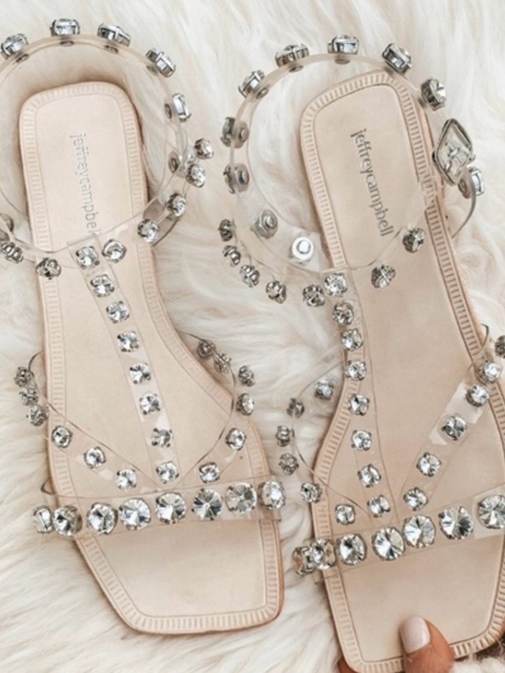 Jeffrey Campbell Nude Crystal-Strap Flat Sandals